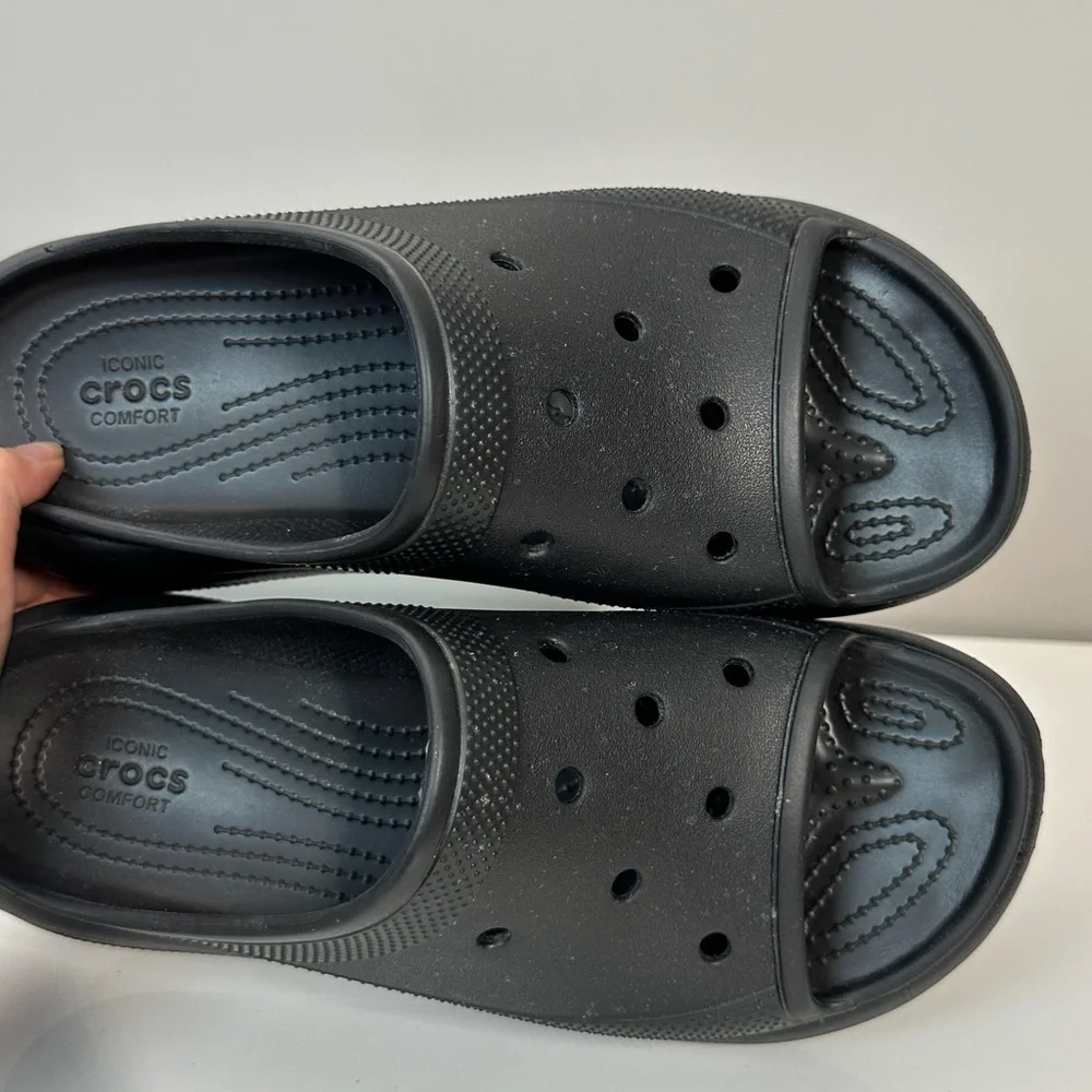 Crocs Classic Crush Slide Sandals Black Unisex Womens 12 Mens 10